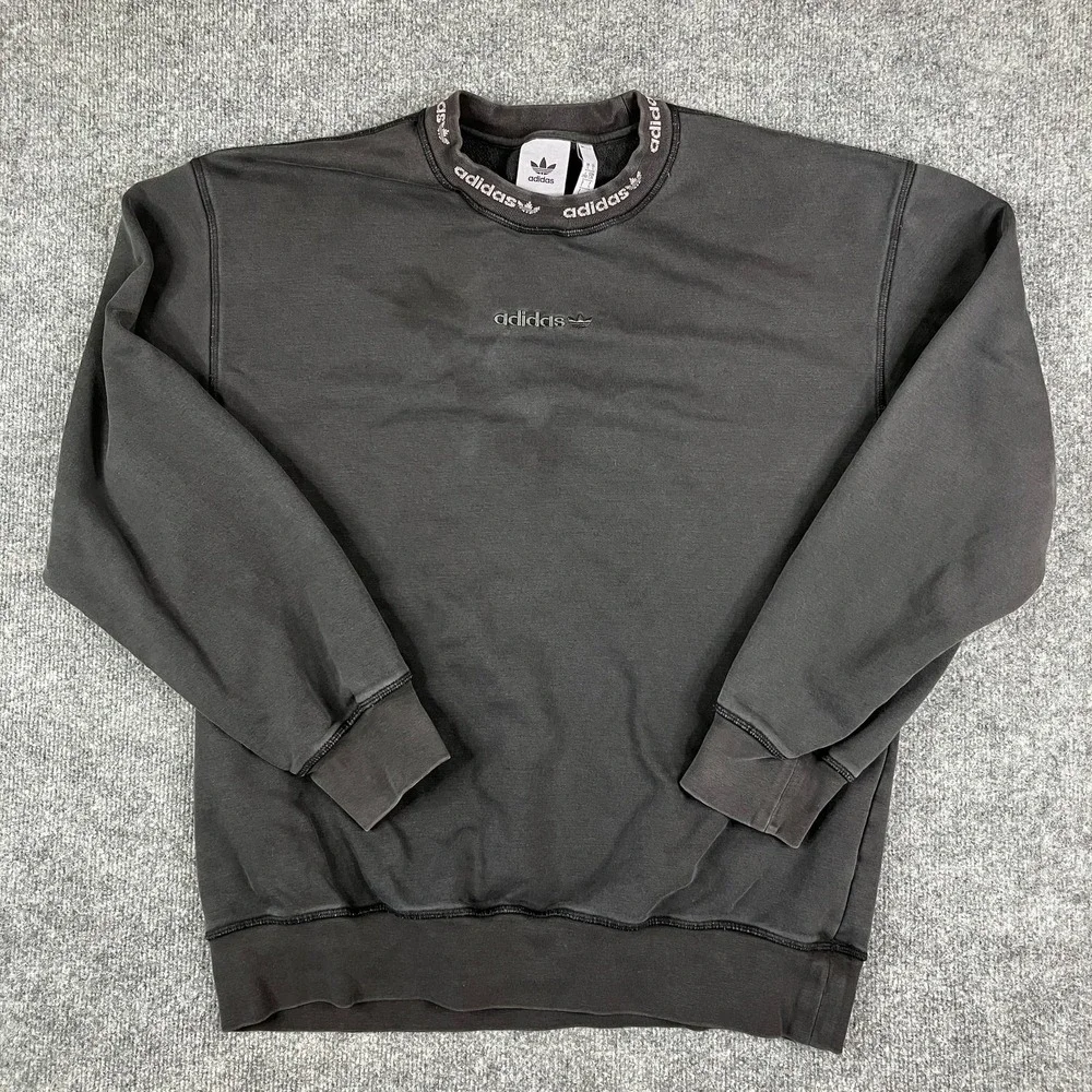 Adidas Sweater Mens Size L Black Originals Crewneck Logo Collar Casual‎